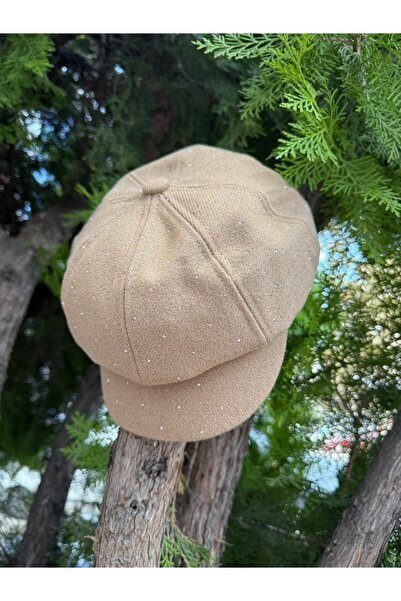 Axesoire 19012 Üzeri Taşlı Taba Kasket Şapka