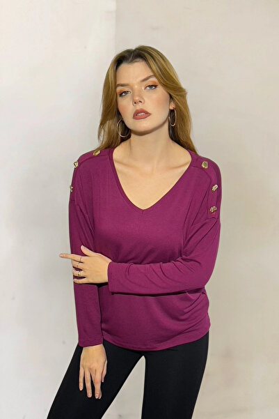 aytemas Shoulder Button Detailed Blouse