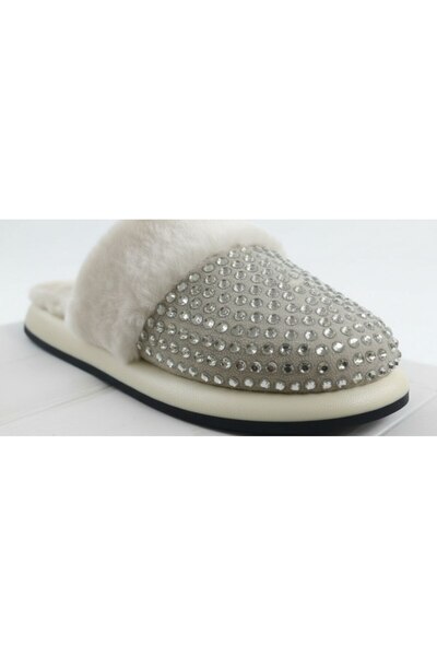 PAPUCUMUN DÜNYASI Women's House Slippers with Furry Inside, Stone Pattern and...