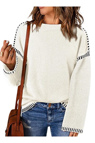 OEM Women's sweater, loose-fitting sweater, winter fashion, white, size S
