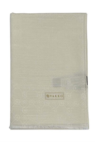 Vakko شال حرير قطني - هولوجرام جديد - كريمي