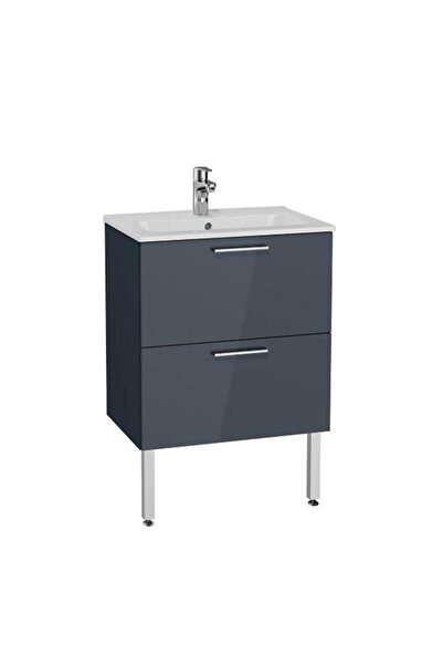 VitrA Mia 2 çekmeceli Antrasit 60 cm Ayaklı Lavabo Dolabı Alt Modül+ Lavabo