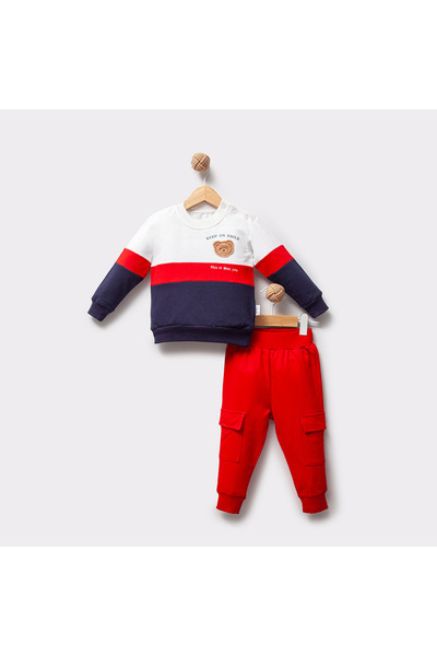 LOVE MAXX طقم رياضي كارجو منقوش عليه ألوان متباينة دببة باللون الأحمر للأولاد...