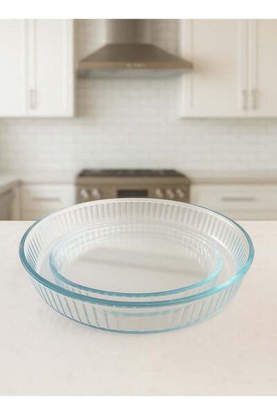 Güzel Guzel 2-Piece Round Glass Oven Baking Dish Set, Sizes Medium 1.62L, Large 2.67L