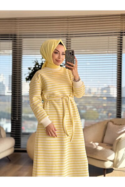ALANURMODA 3177 Çizgili Üç İplik Elbise