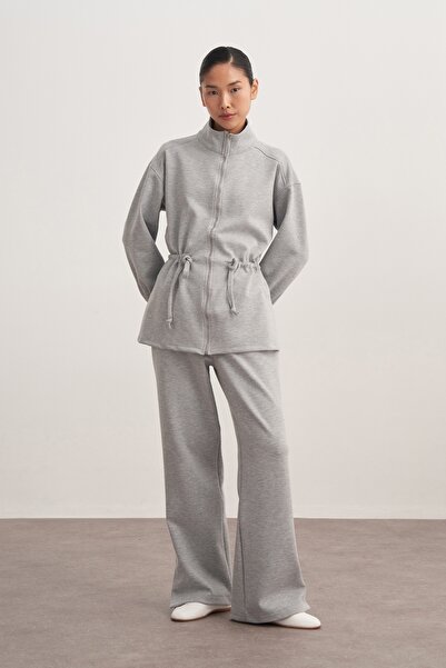 EBU Prive Γυναικείο Σετ Αθλητικό Μπουφάν Interlock O oversized Γκρι Μελανζ