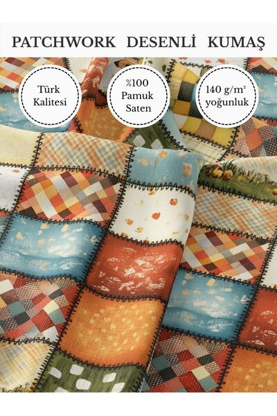 FabricMarket 100% Cotton Satin Patchwork Fabric – 155X100 cm – Orange Green B...