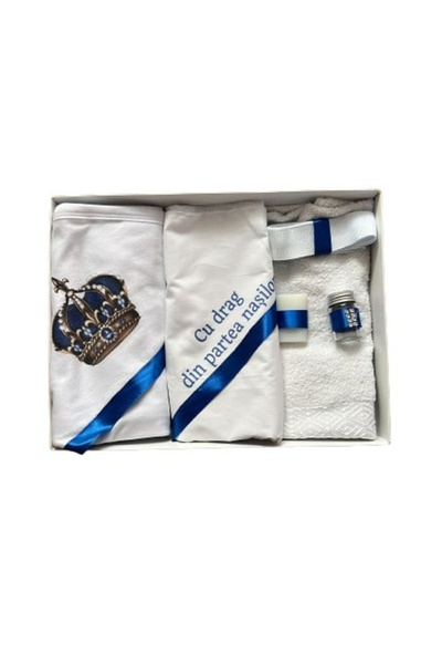 Paperla Baptism set, 6 pieces Royal Crown, printed, navy blue