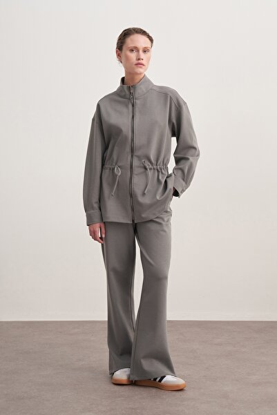 EBU Prive Γυναικείο Σετ Αθλητικό Μπουφάν Interlock O oversized Smoked
