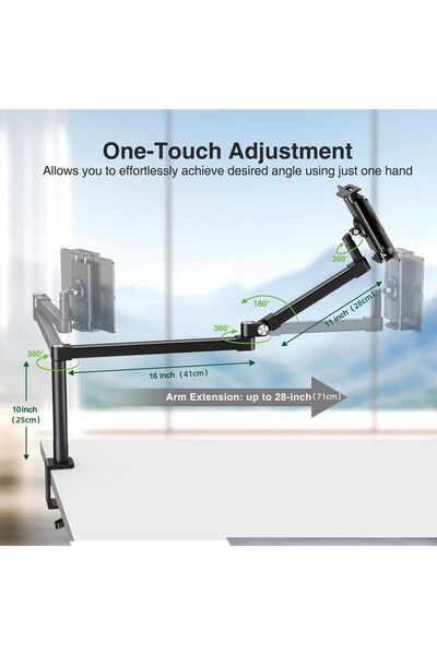 Elitehood iPad Desk Mount Heavy Duty Adjustable iPad Arm Mount with Clamp (4.7-15.6in)