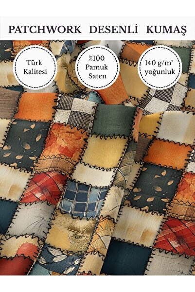 FabricMarket %100 Pamuk Saten Patchwork Kumaş – 155×100 cm – Dikiş ve DIY İçin