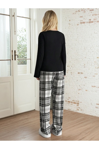 CARLA MARA Plaid Pattern Bottom Heart Printed Pajama Set