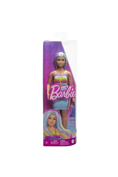 Barbie Fashioniste de păpuși # 218 Păr lung albastru, ondulat, cu fustă turco...