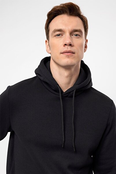 SÜVARİ supradimensionat Bumbac lat croială cu textura moale, cu fleece în interior basic cu glugă Negru Swea tricou