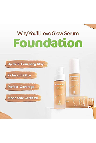 Mamaearth Glow Serum Foundation Lotion, Vitamin C & Turmeric, 30 ml (02 Creme Glow) Dewy Finish