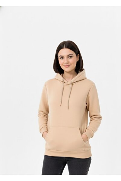 SÜVARİ supradimensionat Bumbac croială cu textura moale, cu fleece în interior basic cu glugă Crem Swea tricou