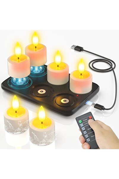 SoulBay 6-Pack Rechargeable Flameless LED Tea Lights with Magnetic Charging Base & Remote