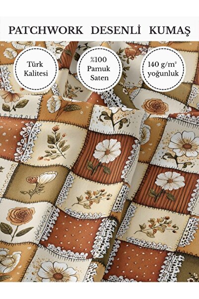 FabricMarket %100 Pamuk Saten Patchwork Kumaş – 155×100 cm – Dikiş ve DIY İçin
