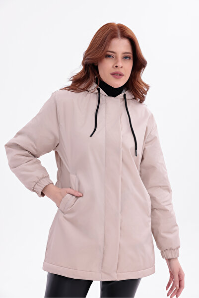 freemen Women's Stone Waist Elastic Pocket Fur Waterproof and Windproof Hooded Coat