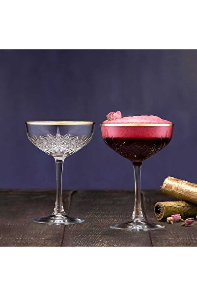 Paşabahçe Golden Touch, Champagne Glass, 4 Pieces with Gold Detailing, 255 Cc