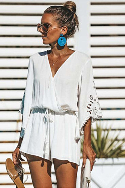 WildFashion Casual short jumpsuit with embroidery and tassels N854-2