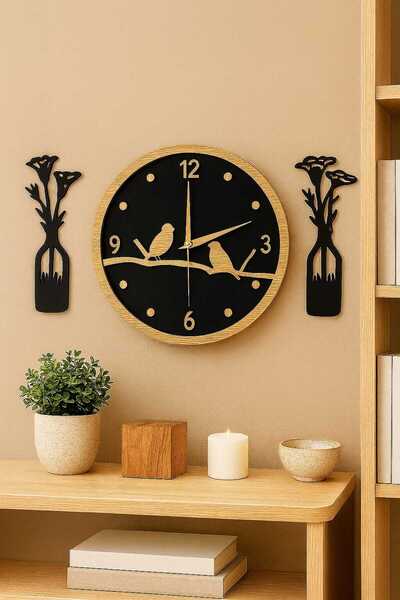 mrchediyesepeti ساعة حائط من الخشب المضغوط مقاس 40 سم، تصميم زخرفي، آلية صامتة، أنيقة للمنزل والمكتب، تضفي قيمة رقم: mrc01