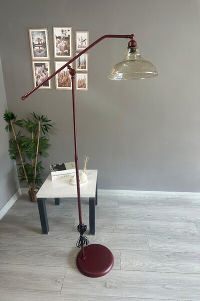 Bamyum Vishi Bal Rengi Cam Vişne Lambader F Kol Gövde Modern Dekoratif Metal Zemin Lambası