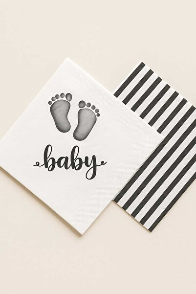 CKM silikon 2 Pack Black Baby - Black and White Stripe Patterned Napkins