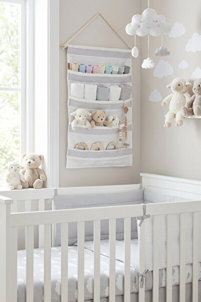 HAMUR Over the Door Hanger 4 Compartments Bathroom Closet Organizer Children's Room over Door Wall Organizer Solid Gray