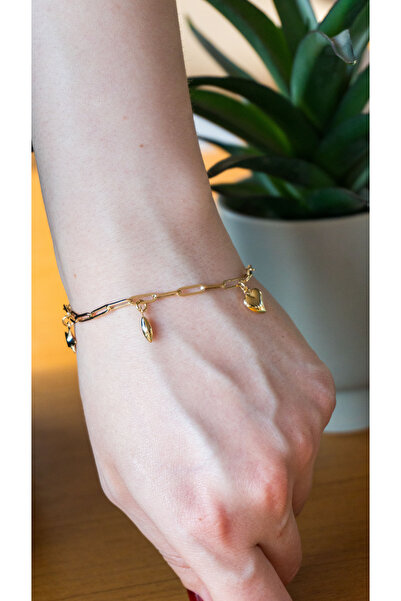ŞABAN KILIÇ ALTIN&PIRLANTA Kalpli ve Sallantılı Charm Zincir Bileklik – Altın Renk Modern Tasarım