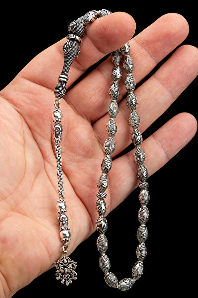 OTTOTESBİH Certified Ottoman Design 6.5X10.5Mm 41Gr Silver Prayer Beads