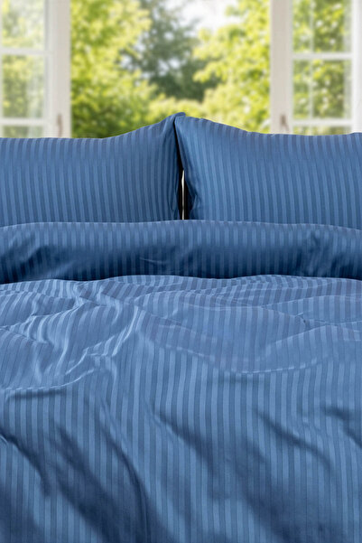 FAVORA Miora 100% Cotton Satin Double Duvet Cover Set - Blue
