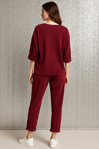 LaraLisa Crew Neck Velvet Women's Top and Bottom Set
