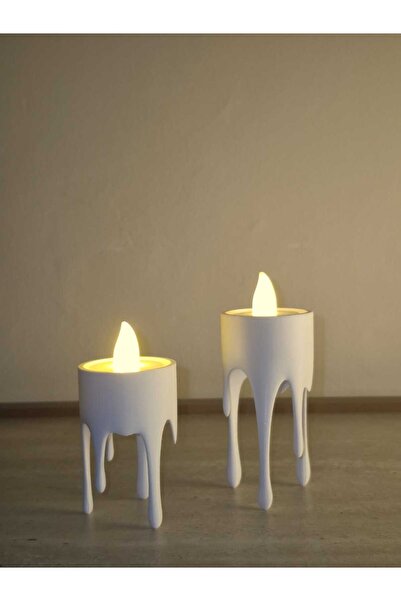 3D Turtle Eriyen Görünümlü 2'li Mumluk Seti - Pilli Mum Dahil Dekoratif Hediy...