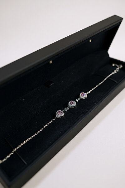 ank tasarım anka mücevherat IŞIKLI KUTUDA 925 AYAR GÜMÜŞ 3'LÜ KALP BİLEKLİK PUDRA KADIN