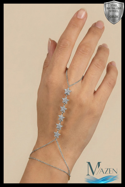 MAZEN سلسلة من الفولاذ 316L بلون فضي، سلسلة مكونة من 5 قطع من أحجار الزركون ا...