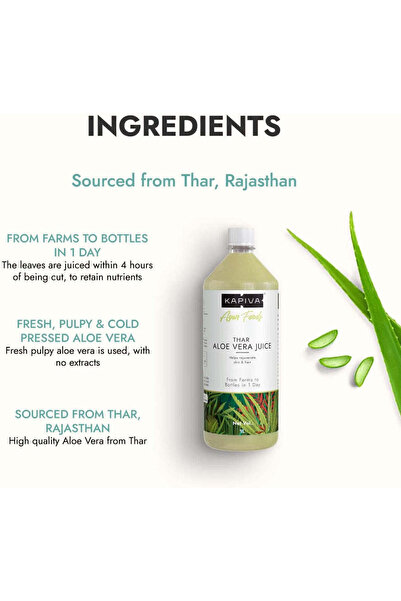 KAPİVA Thar Aloe Vera Juice (with Pulp) - No Added Sugar, 1 L