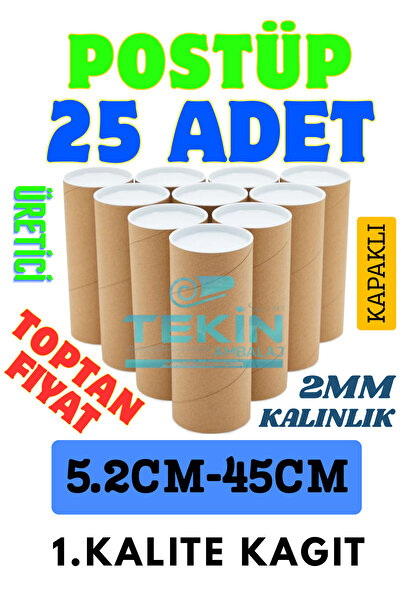 Tekin Ambalaj Postüp Silindir Kutu 5.2cm x 45cm | 25’li Karton Rulo Gönderi Tüpü Toptan Kargo Kutusu