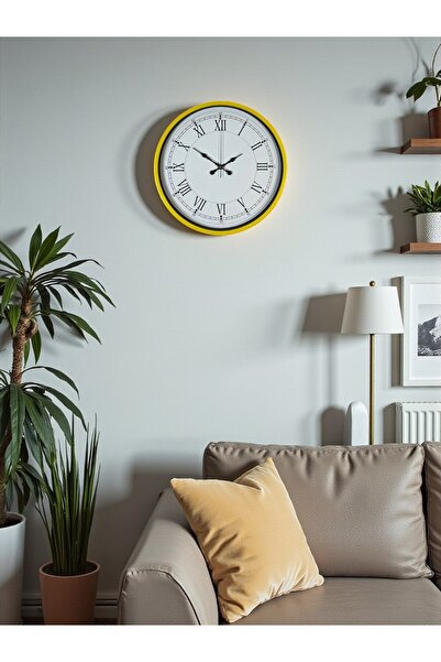 DENİSAM Zentime 36 cm Yellow Decorative Wall Clock