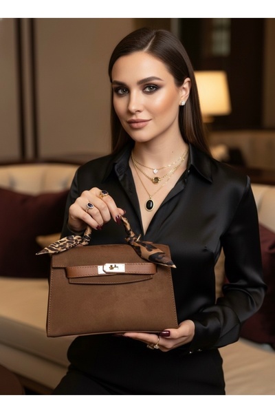 VELVET RUSH Süet Top Handle Şal Saplı - Kilit Kapak Çanta Modeli