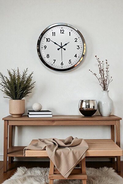 Leyaton Zentime Modern Klasik 40 Cm Krom Metal Duvar Saati LWLHM-RSYT34