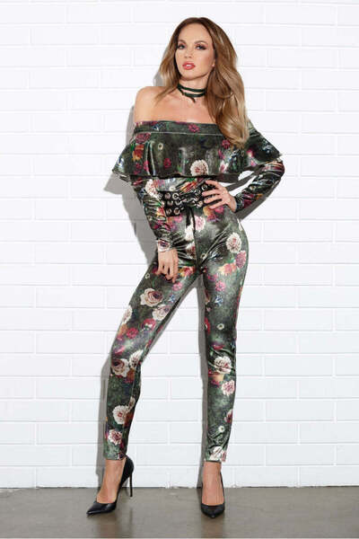 WildFashion Long jumpsuit with Printed and bare shoulders V787-100