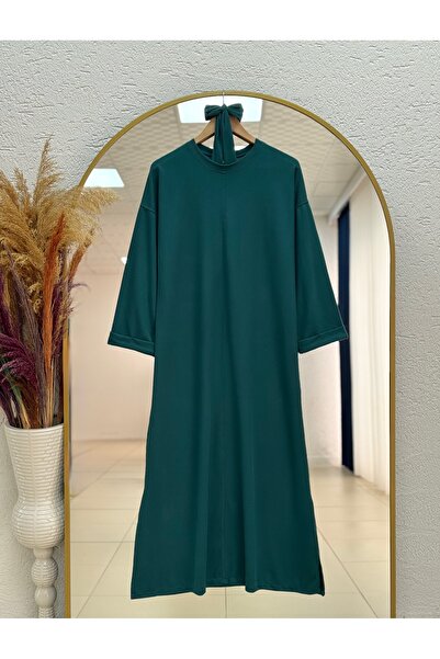 MİHRA STORE Alana Double Sleeve Casual Thessaloniki Dress-Na2409 Petrol Green