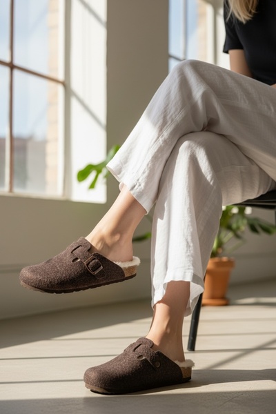 LAND OF CORK LC Anatomical Cork Sole Genuine Sheepskin Sole Unisex Felt Slippers with Arch Support