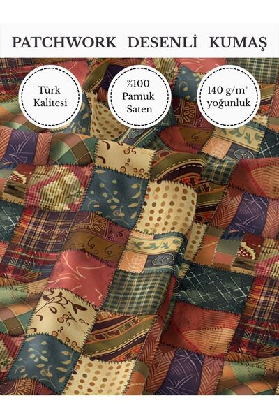 FabricMarket %100 Pamuk Saten Patchwork Kumaş – 155×100 cm – Dikiş ve DIY İçin