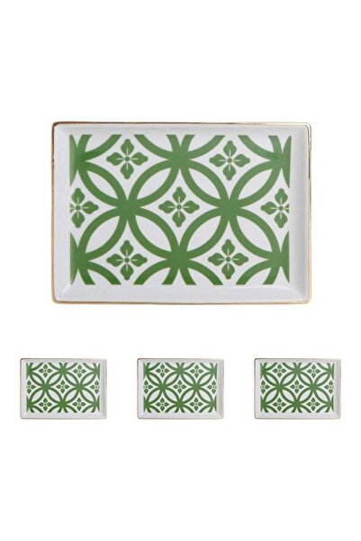 Paşabahçe بورلاند، بورسلين، طبق فطور، طقم من 4 قطع، 18 سم، منقوش باللون الأخضر