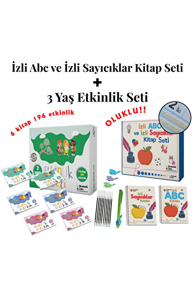 akademik zeka 3 Yaş Etkinlik Seti (6 KİTAP 196 ETKİNLİK) - İzli Abc ve Sayıcıklar Kitabları Oluklu Seti
