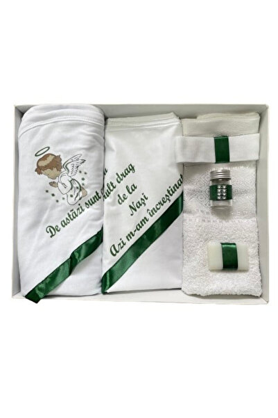 Paperla Trusou de botez, 6 piese Ingeras imprimat, verde