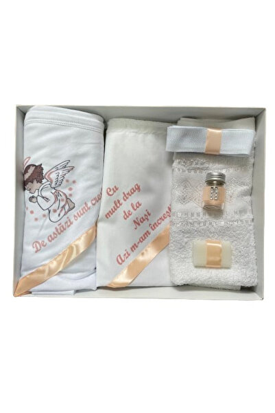 Paperla Trusou de botez, 6 piese Ingeras imprimat, roz somon