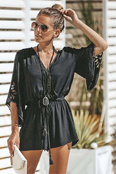 WildFashion Casual short jumpsuit with embroidery and tassels N854-1